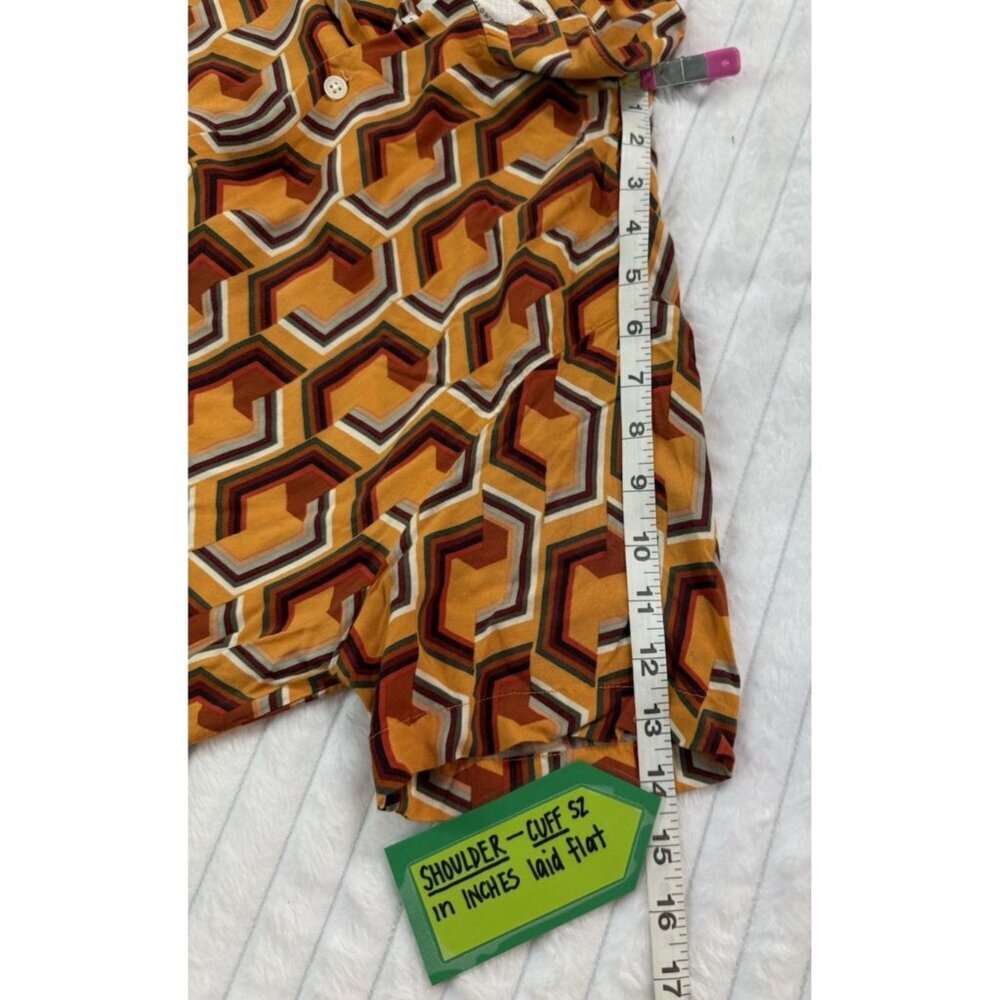 Denim & Flower Ricky Singh Orange Button-Up Hexagon Geometric Shirt SZ Large - Picture 10 of 13